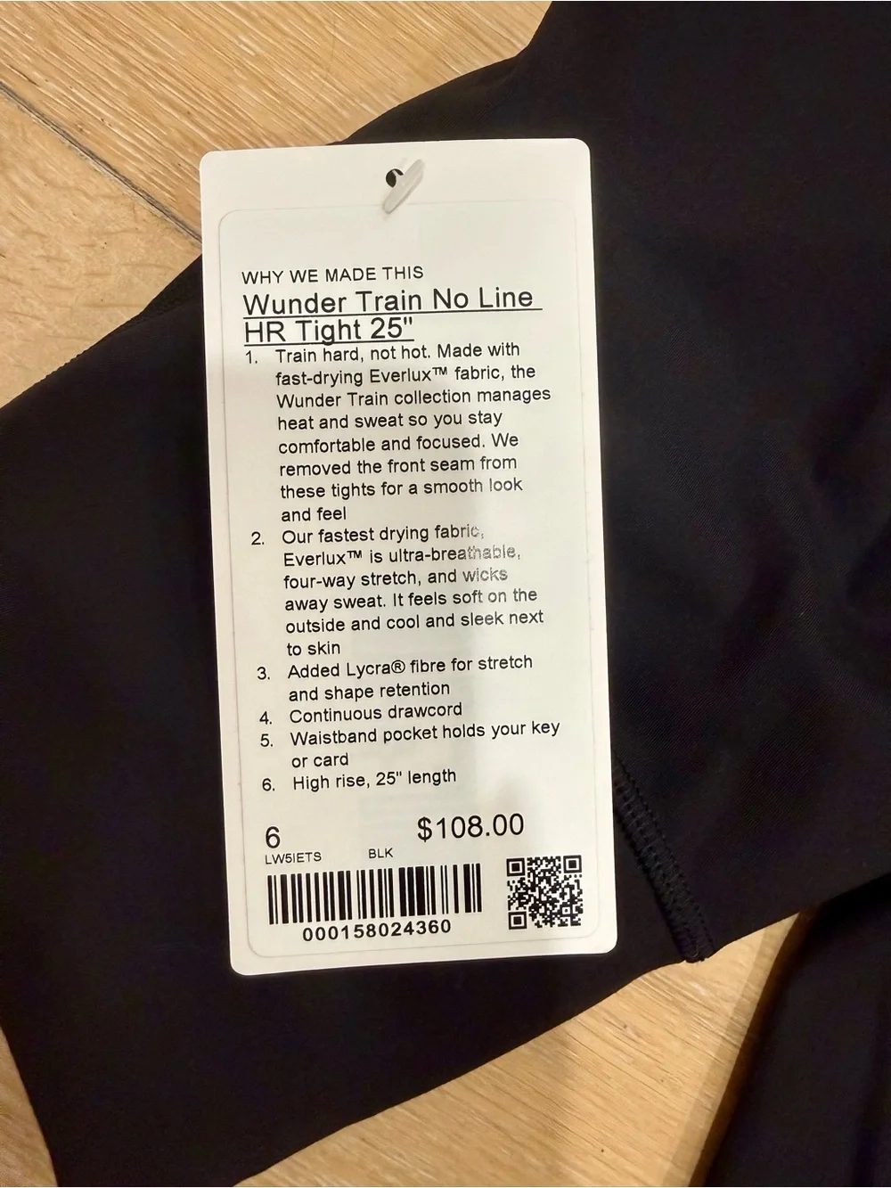 NWT Lululemon Wunder Train No Line HR Tight 25” Black Pants